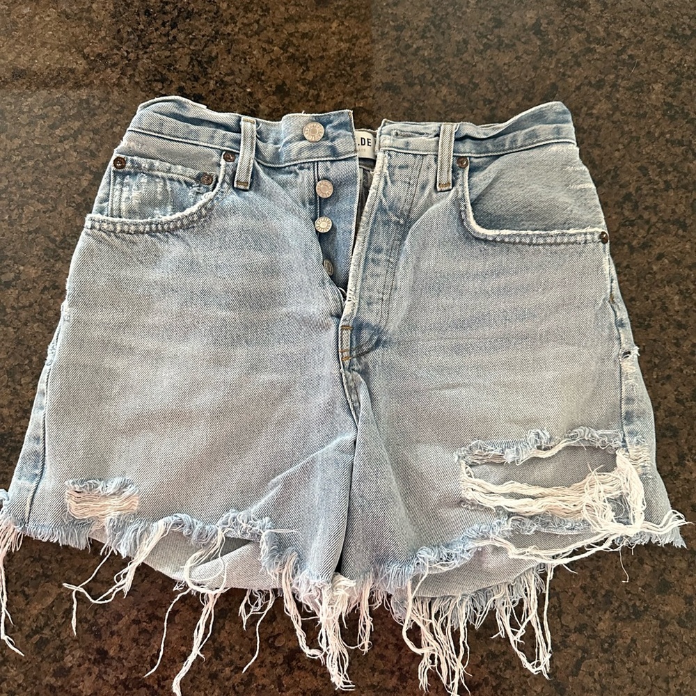 Agolde Light Blue Distressed Jean Shorts